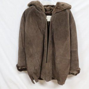 St Johns Bay Chocolate  Suede Coat with fur lining Size XL NWT!
